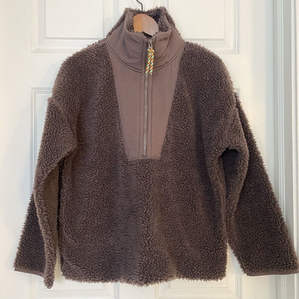 J Crew Teddy sherpa half-zip sweatshirt size Small Chocolate Brown Mock Neck